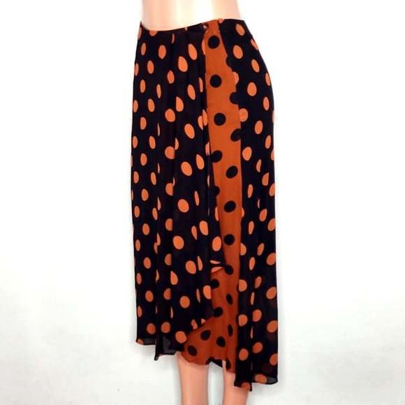Maeve Anthropologie Oksana Midi Skirt Black Rust/Orange Polka Dots - Picture 3 of 8